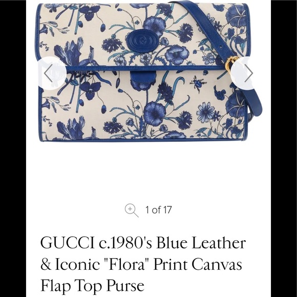 RARE Gucci blue & cream shoulder bag Gucci Italy & Crest on left - Picture 2 of 16